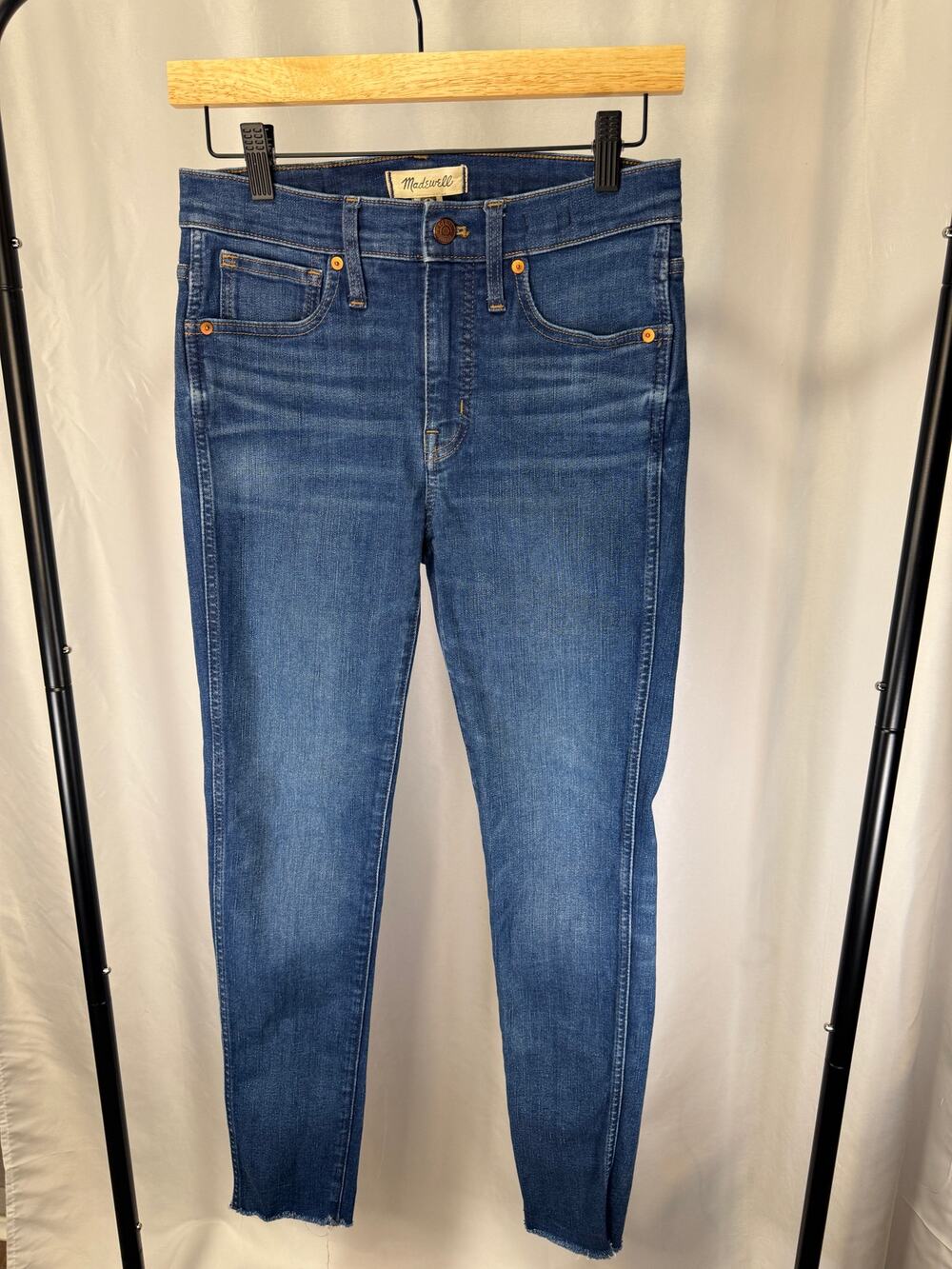 Madewell 9" Mid-Rise Skinny Jeans Women 27 Blue Raw Hem Stretch Denim
